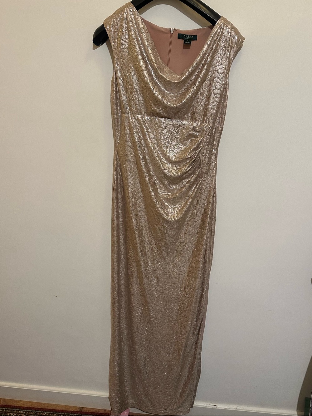 Ralph Lauren Metallic Gold Cowl-Neck Maxi Dress
